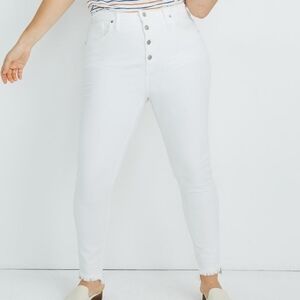 Madewell White Skinny Jeans with Frayed Hem